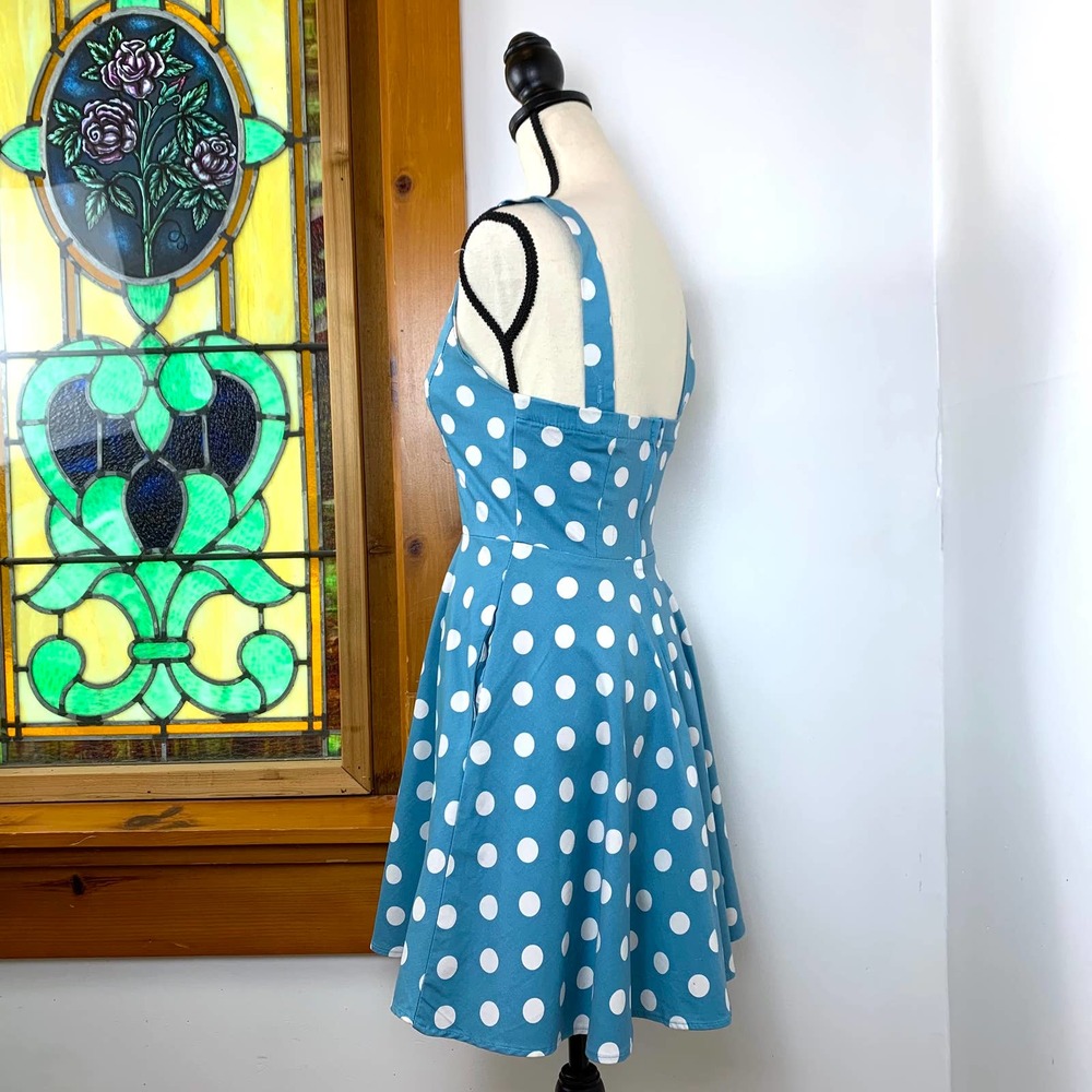 Vintage 90s Pinup Rockabilly Polka-dot Mini USA Made Dress - Picture 5 of 10